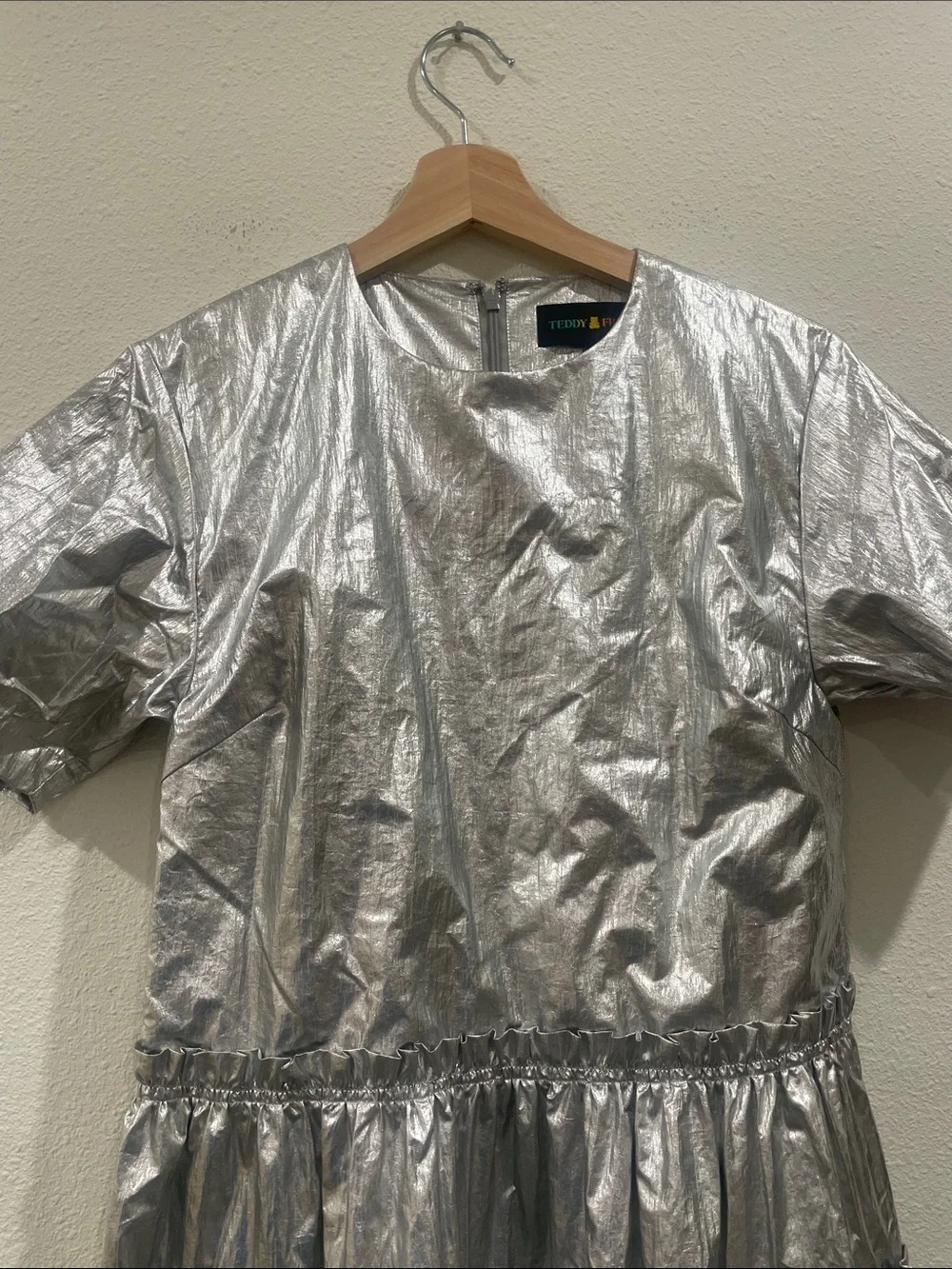 Teddy Fresh Metallic Silver Tiered Mini Dress Halloween Costume Party Size Small